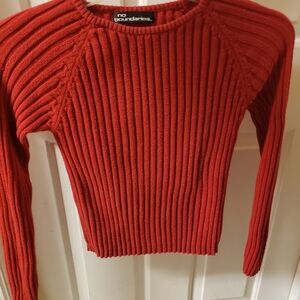 No Boundaries Women's Red Ribbed Crew Neck Sweater